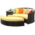 thumbnail image 2 of Taiji Collection EEI-645-EXP-MUL 71 Outdoor Daybed and Ottoman with 7 Throw Pillows  All Weather Synthetic Rattan Weave  Water and UV Resistance in Espresso and Multicolor, 2 of 30