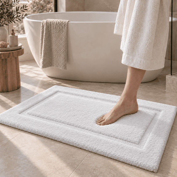Frabe Ultra Soft Bathroom Rugs Absorbent, Non Slip Bath Mat 16" x 24", Machine Washable with Rubber Backing, Quick Dry, Premium Microfiber Plush Carpet for Bathtub and Shower Floor, White
