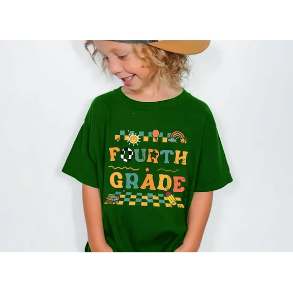 Fouth Grade Kids T-Shirt - Retro Back to School Graphic Tee for Boys and Girls - 100% Cotton Short Sleeve Shirt