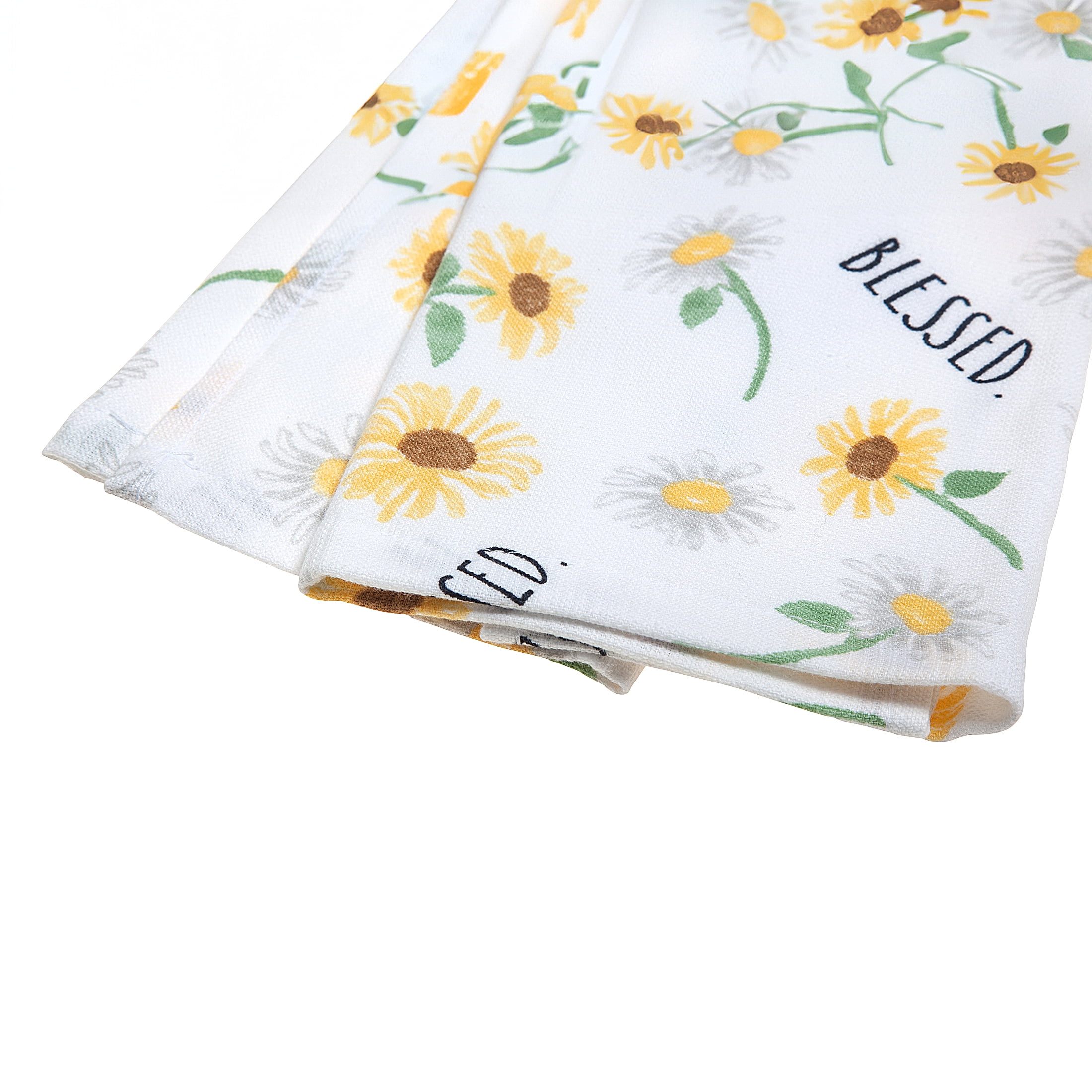 Rae Dunn Blessed Flower Kitchen Towel, White & Green, 3 Pack Set, 16" x 26"