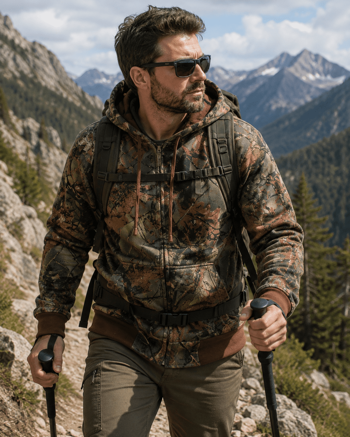 TrailCrest Men’s Full Zip Up Camo Hoodie Sweatshirt Casual Fashion Sweater Hooded Jacket, XL