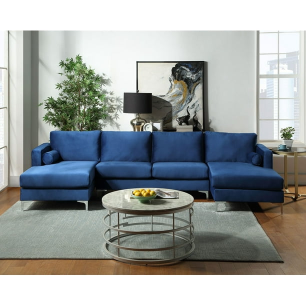 U Shaped Sectional Sofa Couch For Living Room Velvet Sets With Chaise Lounge Upholstered Couches Set Two Pillows Apartment Navy Blue Com U Shaped Sectional Sofa Couch For, Modern Xl Velvet Upholstery U Shaped Sectional Sofa