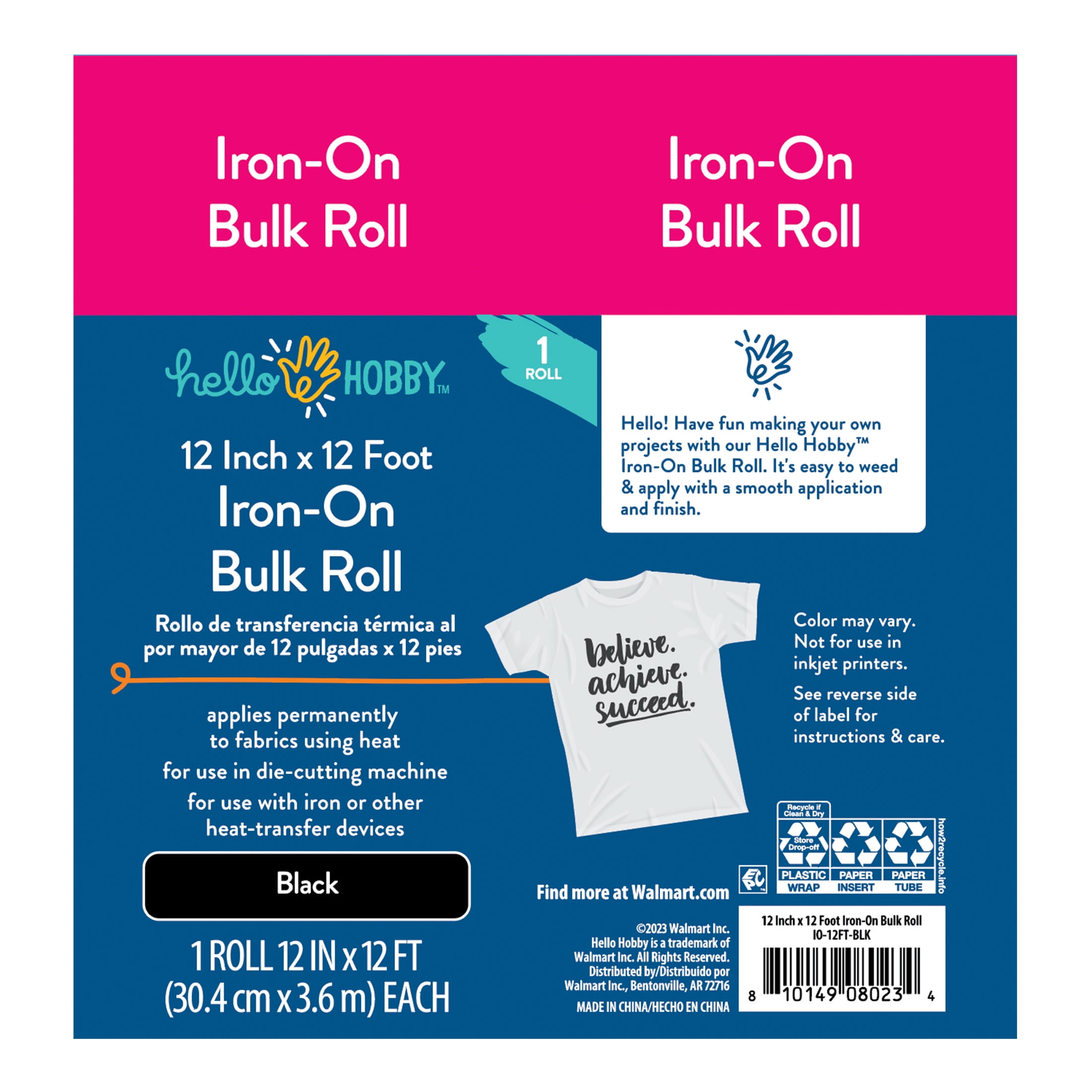 Hello Hobby 12" x 12' Black Iron-On Craft Vinyl Bulk Roll