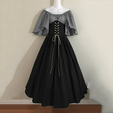 

Yinguo For Womens Trumpet Sleeve Irish Shirt Dress With Corset Traditional Dress Women M Gothic Retro Long Sleeve Corset Dress Grey M