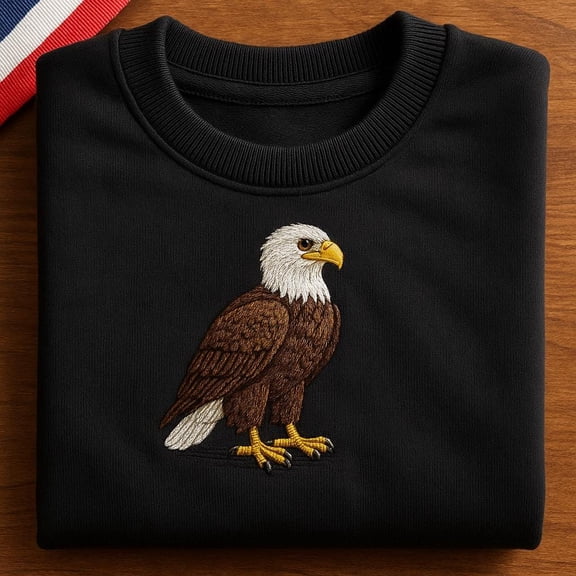 Bald Eagle Embroidered Sweatshirt, American Bird Shirt, Patriot Wildlife Lover Gift, Majestic Animal Crewneck