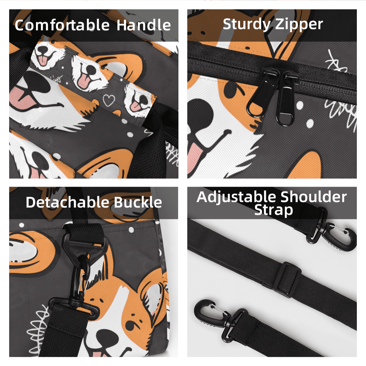 Herdesigns Sports Duffle Bags Travel Duffle Bag Gym Bag Cute Welsh Corgi Dog Weekender Travel Bag Waterproof Overnight Bag Carry On Travel Tote Bag Dance Bags
