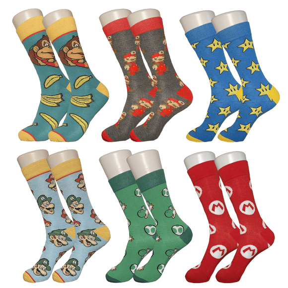 Super Mario Sock Bundle - Sock Bro Novelty Socks - Mario, Luigi, Donkey Kong, Yoshi Colourful Socks