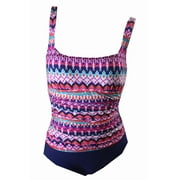 Profile By Gottex Womens Magenta Navy Colorblocked Ikat-Print Tummy Control Swimsuit 6
