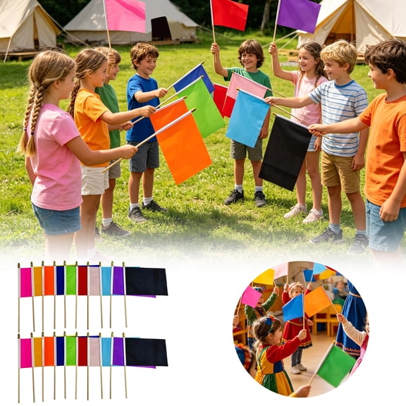 20PCS Colorful Hand Signal Flags Set, Multicolor Waving Flags with Wooden Sticks for Events, Sports, Parties & Parades