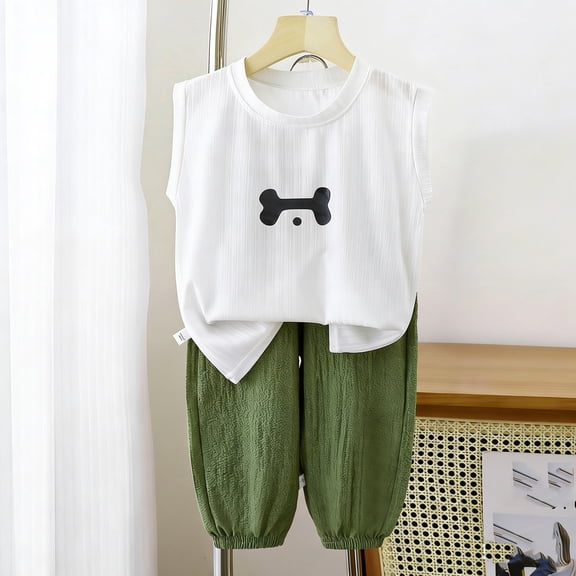 WAVSUF Boys Girls Outfit Sets 2 Piece, Trendy Tank Tops and Shorts Casual Sports Clothes Green Size 4-5