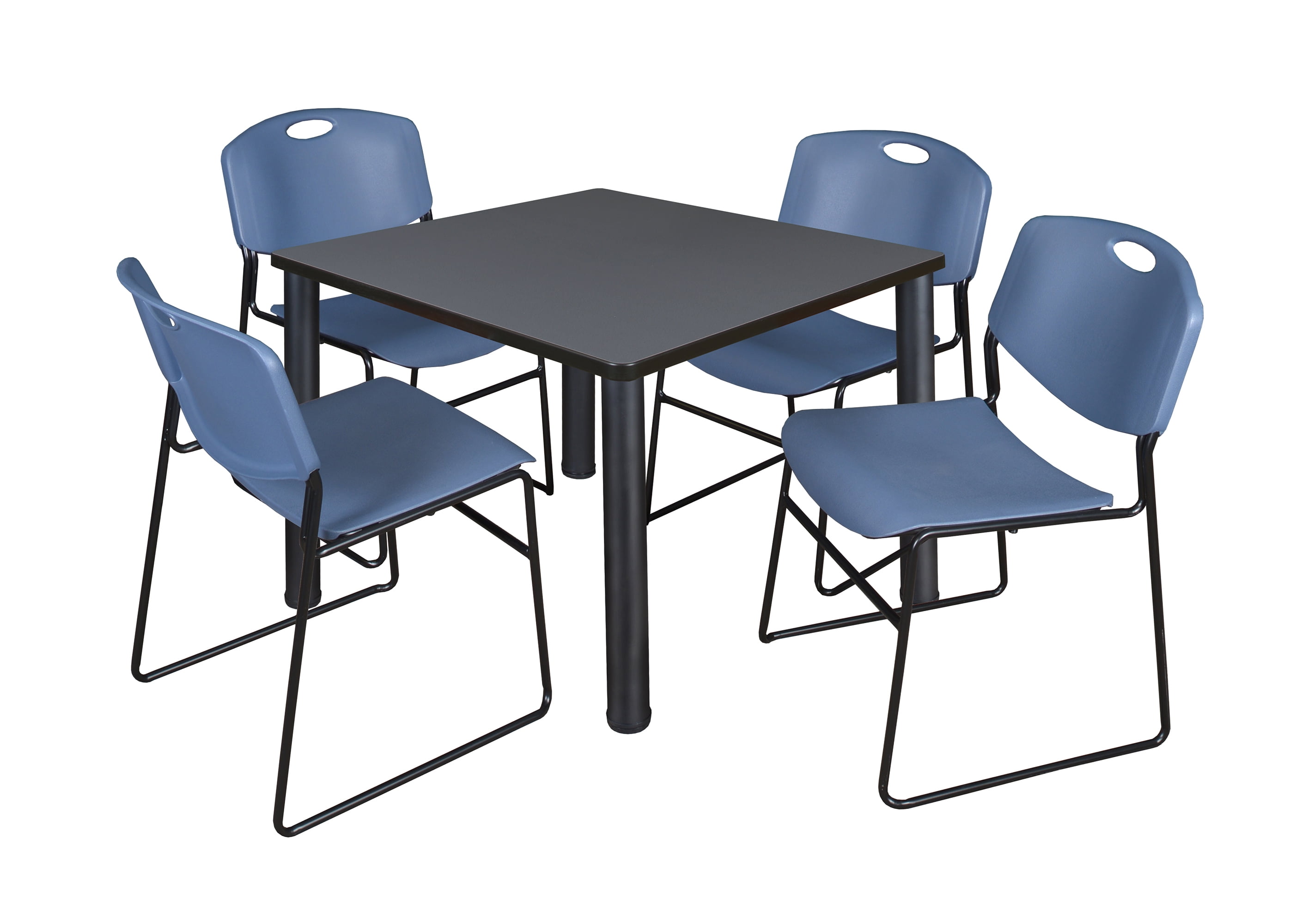 Kee 42 Square Breakroom Table Grey Black 4 Zeng Stack Chairs Kee 42 Square Breakroom Table Grey Black 4 Zeng Stack Chairs Blue Com