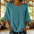 thumbnail image 2 of TFEOQRY Women's Cotton Linen Embroidery Blouse 3/4 Sleeve Crew Neck Casual Loose Lightweight Tops for Daily Wear, 2 of 9