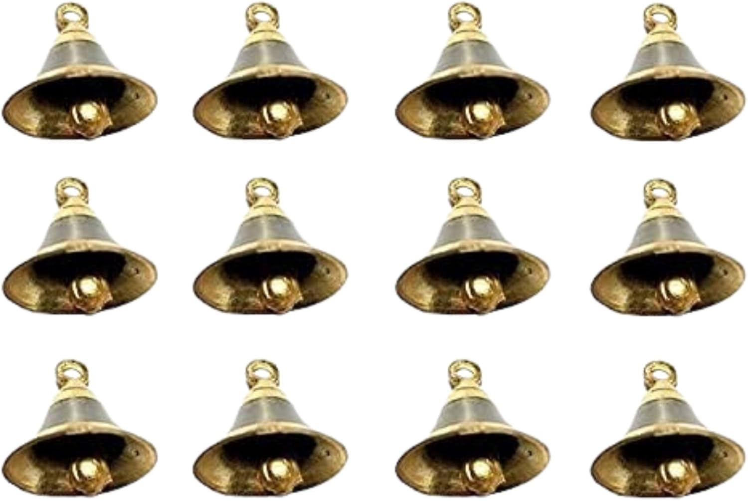 1.5 Inch Handicrafts Brass Pooja Bell with J Hook Decorative Gift Set of 12 for Home & Office, Golden