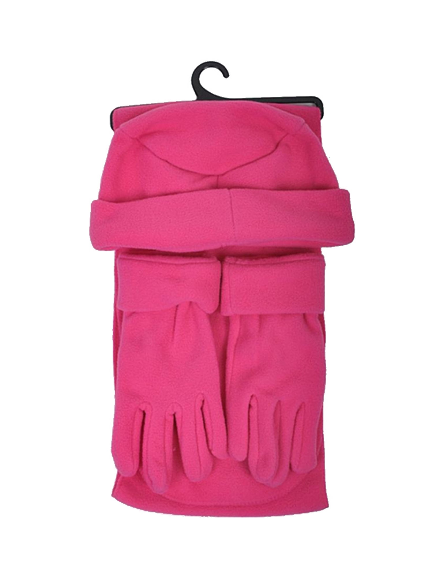Hot Pink Solid Fleece 3Piece gloves scarf Hat Winter Set WSET50