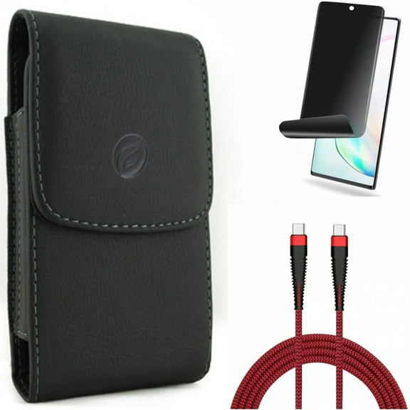 Case Belt Clip & 10ft PD Cable & Privacy Screen Protector for Samsung Galaxy Note 20 (6.7") - Combo with Leather Holster & Type-C to USB-C Charger Cord & TPU Film Anti-Peep