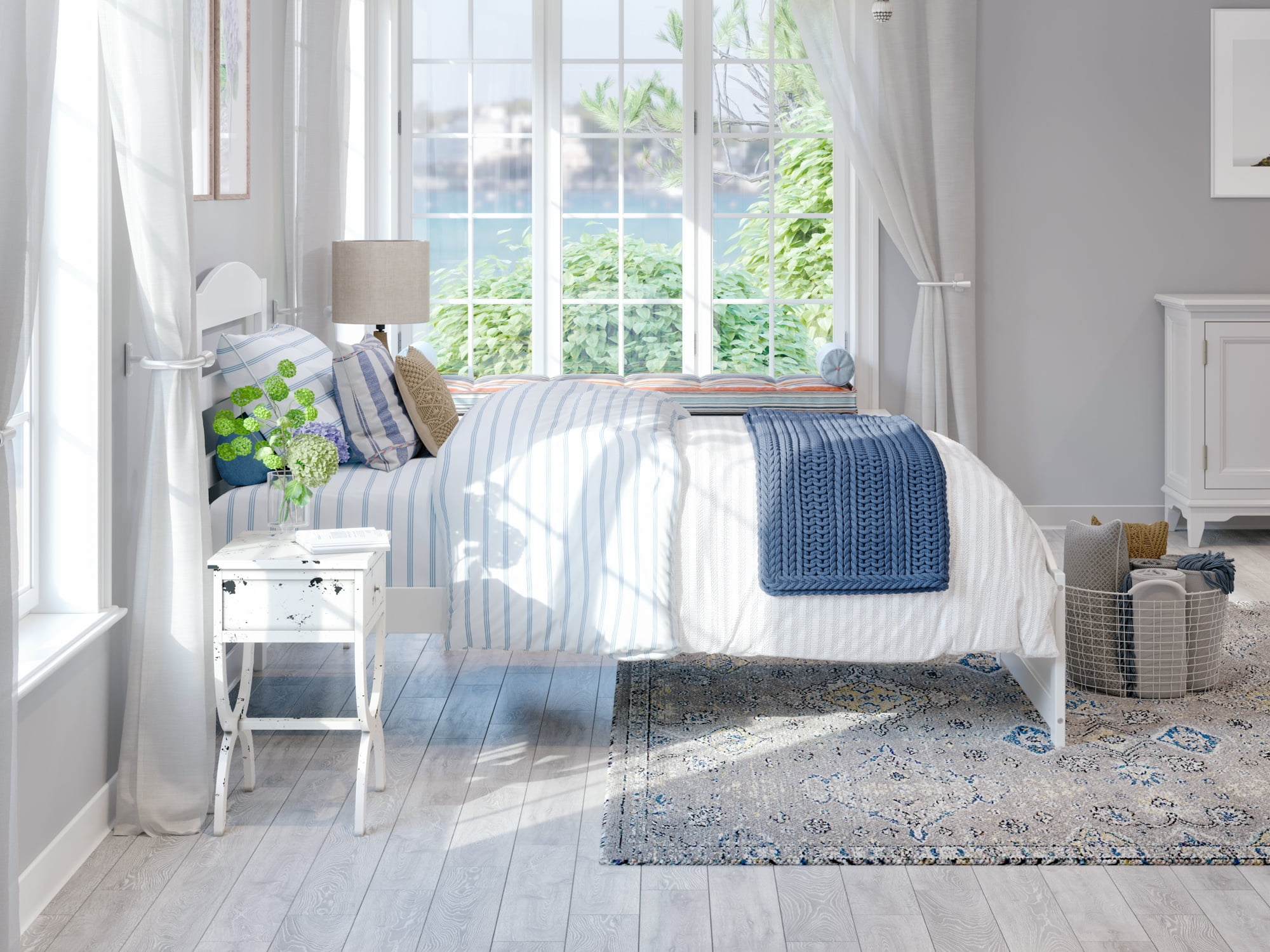 AFI Warren 14" Twin Wood Platform Bed Frame with Headboard and Footboard, White