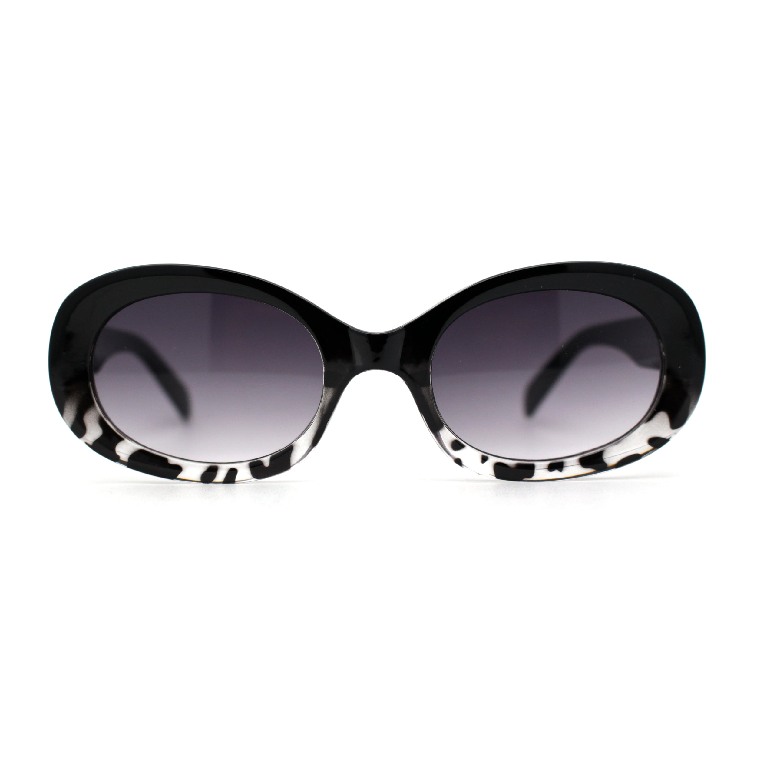 Womens Classic 20s Clout Mod Oval Sunglasses Black Tortoise Smoke