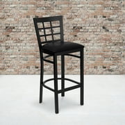 Angle View: Flash Furniture HERCULES Series Black Window Back Metal Restaurant Barstool - Black Vinyl Seat