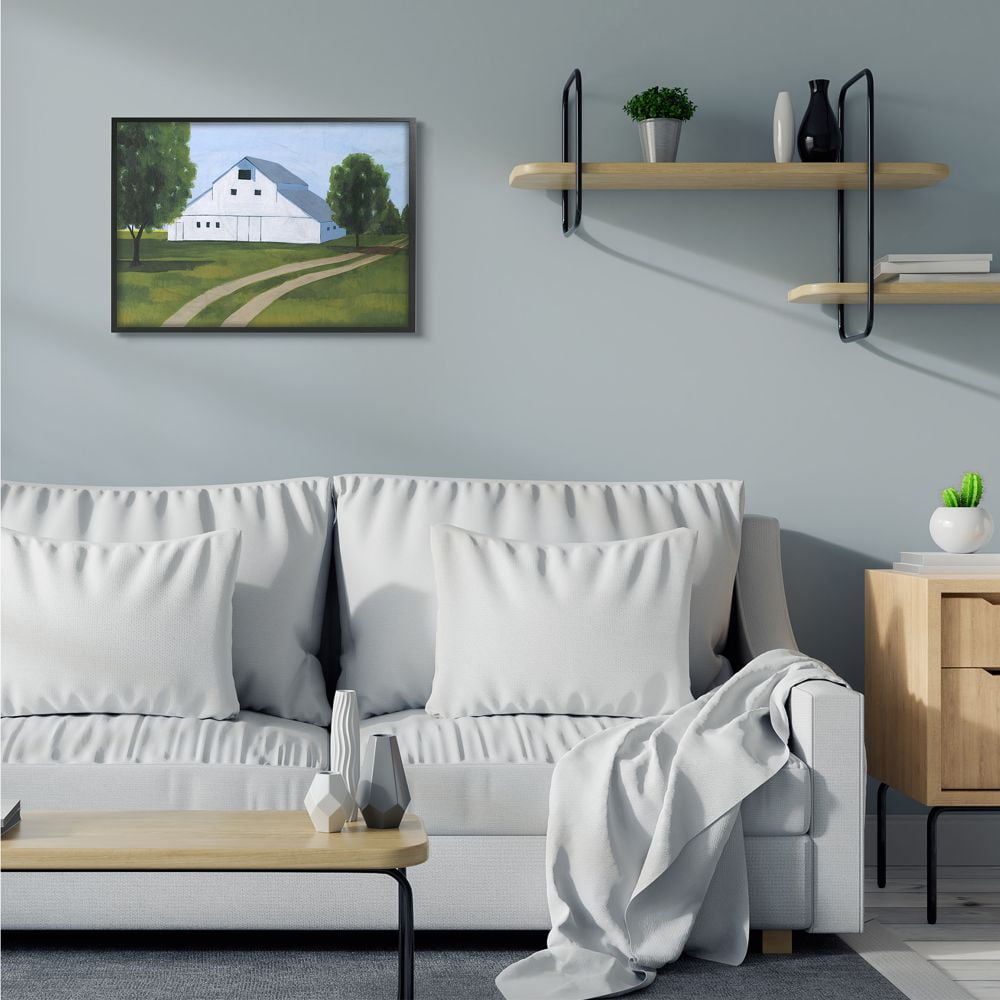 Stupell Industries Farmland Fields And Barn White Green Landscape Painting Framed Wall Art by Grace Popp