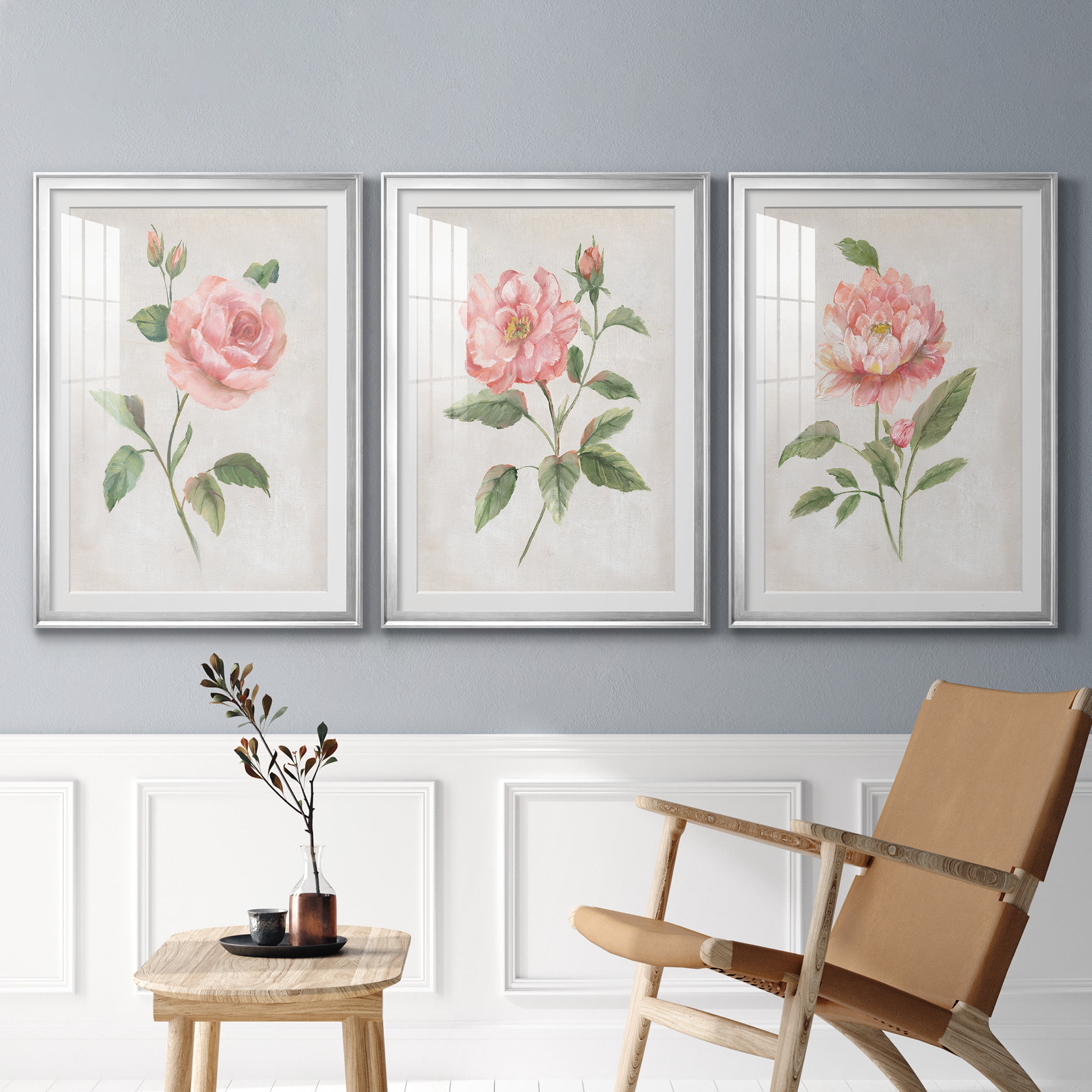 Grandiflora I Premium Framed Prints Set of 3 - Ready to Hang - 30.5 x 42.5 Each - Silver Frame
