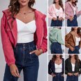 thumbnail image 2 of Chaqueta corta informal de pana con capucha y cremallera para mujer, 2 of 7