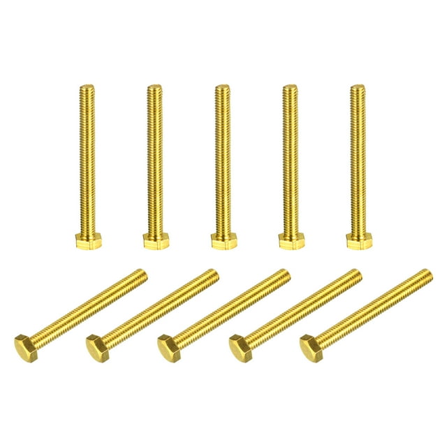 Unique Bargains Brass Hex Bolts, M6x60mm 10 Pack Fully Thread Grade 4.8 Machine Screws