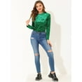 thumbnail image 3 of DARING DIVA Velvet Tops Round Neck Casual T-Shirt XL Green, 3 of 5