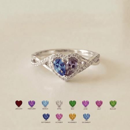 Personalized Two Stone Heart Birthstone Ring | Split Design Custom Color Mom and Daughter Birthstone Ring | Heartfelt Family Jewelry