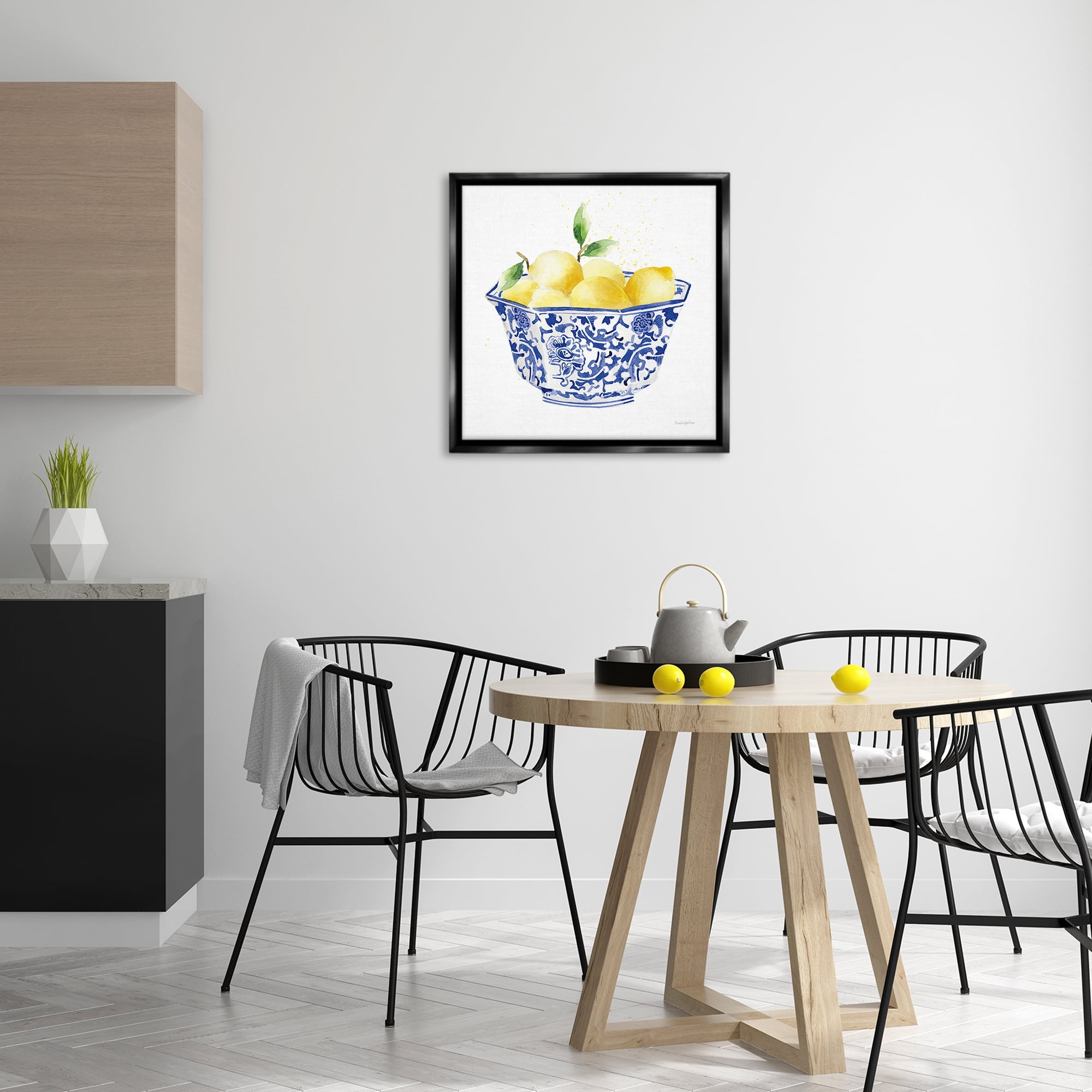 Stupell Industries Elegant Bowl of Lemons Food & Beverage Painting Black Floater Framed Canvas Art Print Wall Art, 25 x 25