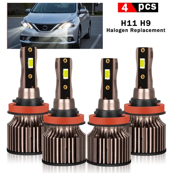 4PCS H11 Combo Kit For Nissan Sentra 2013-2018 2019 LED High beam and Low beam,6500K Cool White
