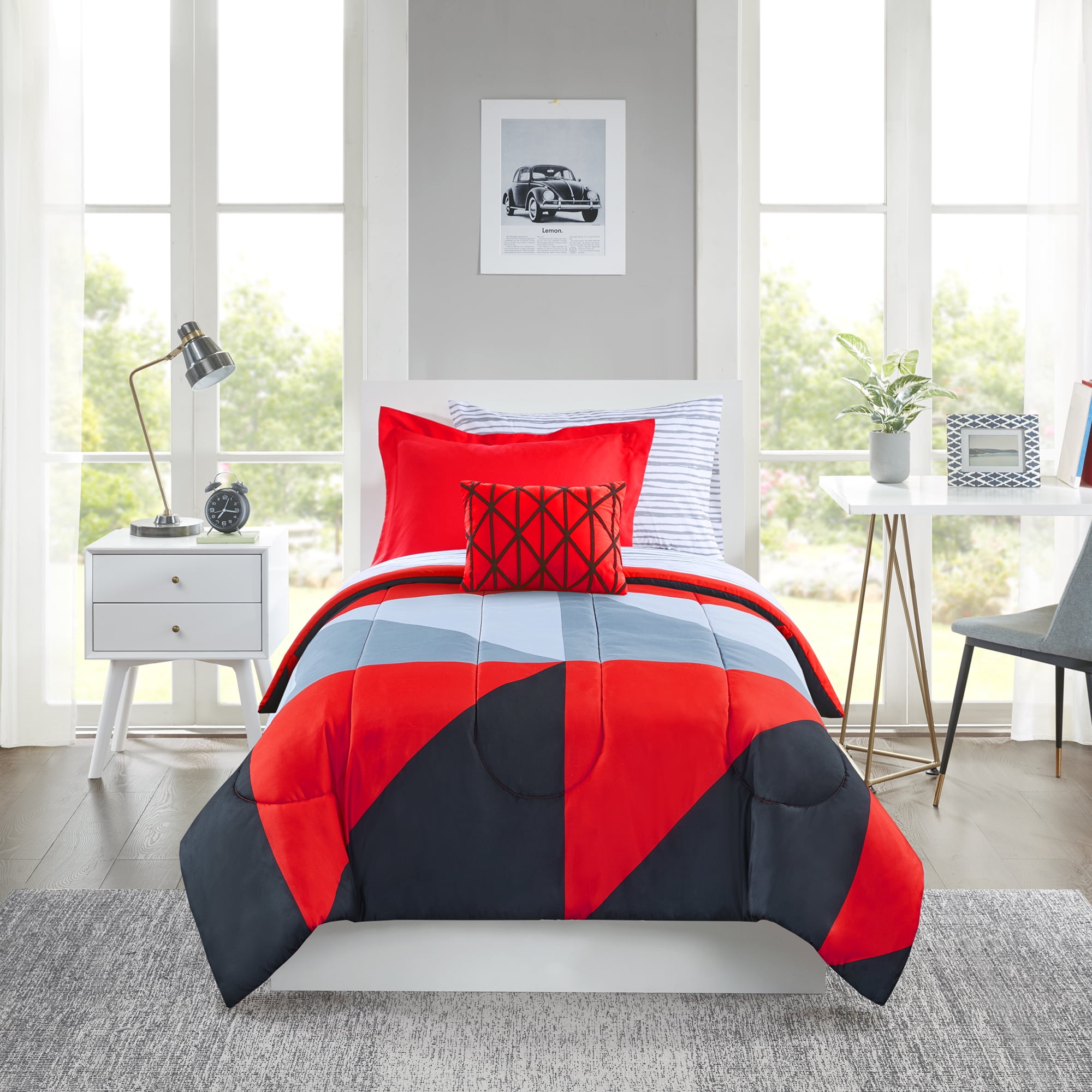 Mainstays Red and Black Geo 6 Piece Bed in a Bag Comforter Set with