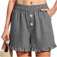 thumbnail image 2 of CHGBMOK Womens Linen Striped Shorts Ruffle Casual Athletic Shorts Comfy Short Pants with Pockets Summer Beach Vacation Outfits, 2 of 6