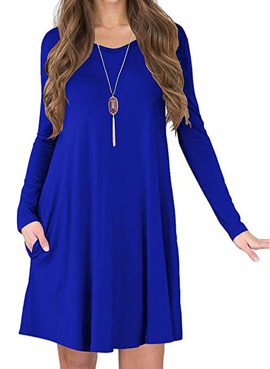 Blue long sleeve t shirt dress Clearance