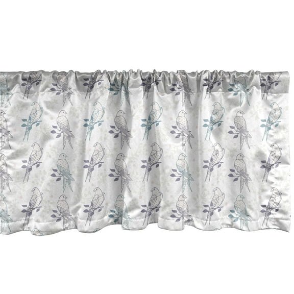 Ambesonne Bird Window Valance, Swallow Birds on Branch, 54" X 18", Eggplant Petrol Blue