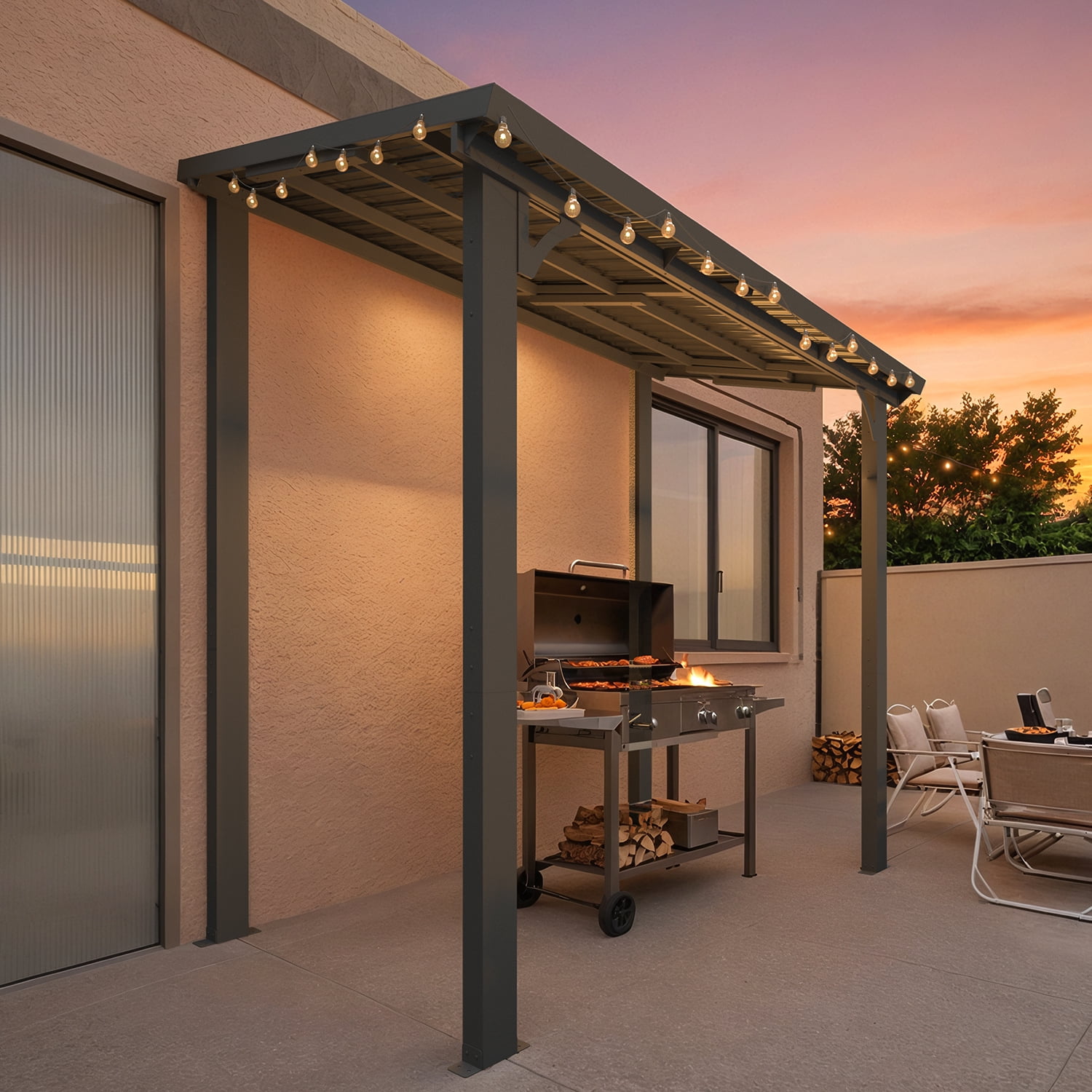 AECOJOY 5' x 8' Hardtop Gazebo, Heavy Duty Outdoor Gazebo with Galvanized Steel Sloping Roof, All Weatherproof Metal Gazebo Featuring Vertical Stripes for Patio, Backyard, and Lawns