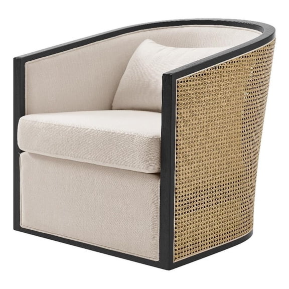 New Pacific Direct Marilyn Fabric Swivel Accent Arm Chair w/ Rattan Black Frame