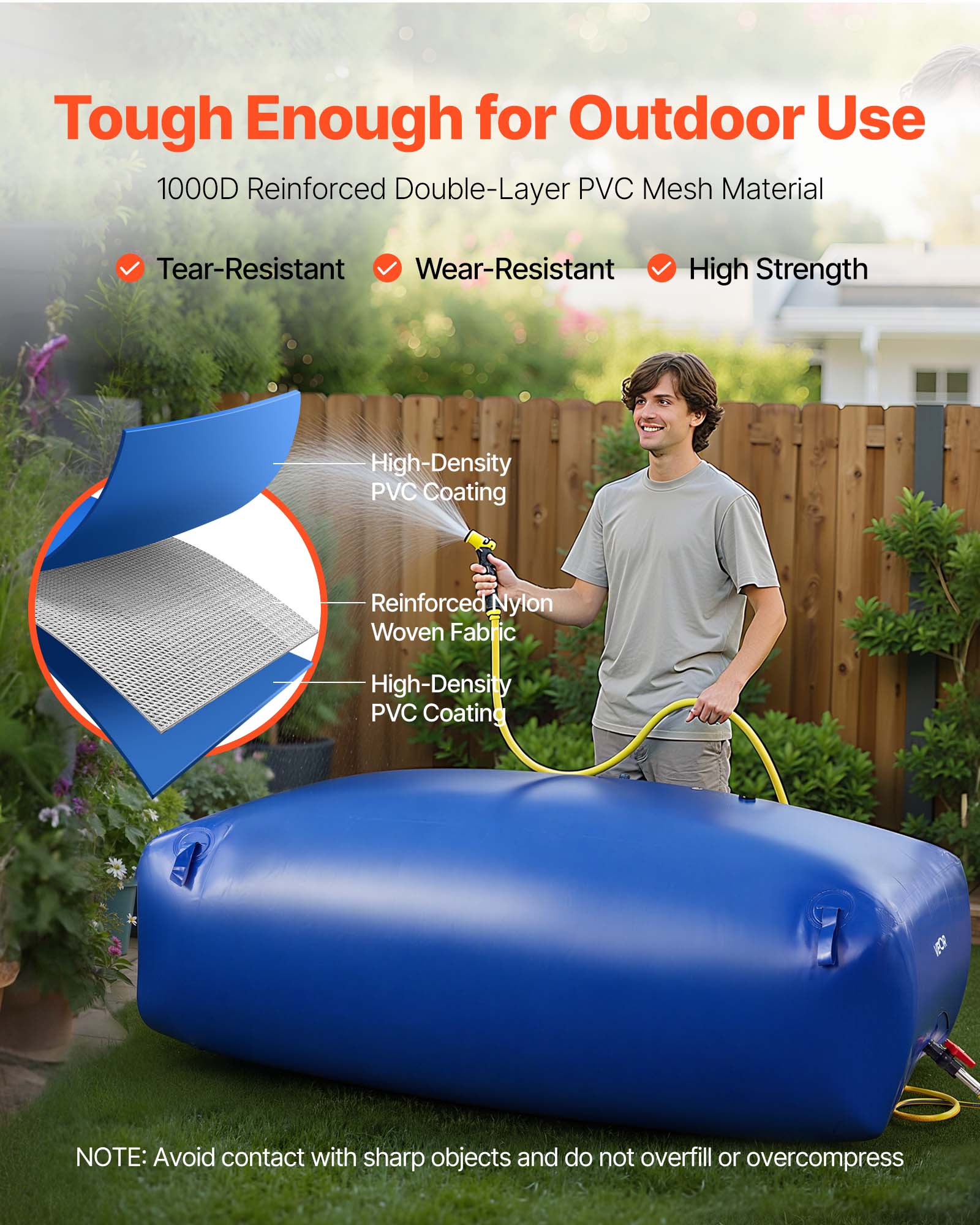 VEVOR Water Storage Bladder 264.2 Gallon Large Capacity Water Bag,Portable & Collapsible Soft Waters Container, Leakproof & Tear-Resistant PVC Emergency Waters Storage Tank for RV Truck & Outdoor Use
