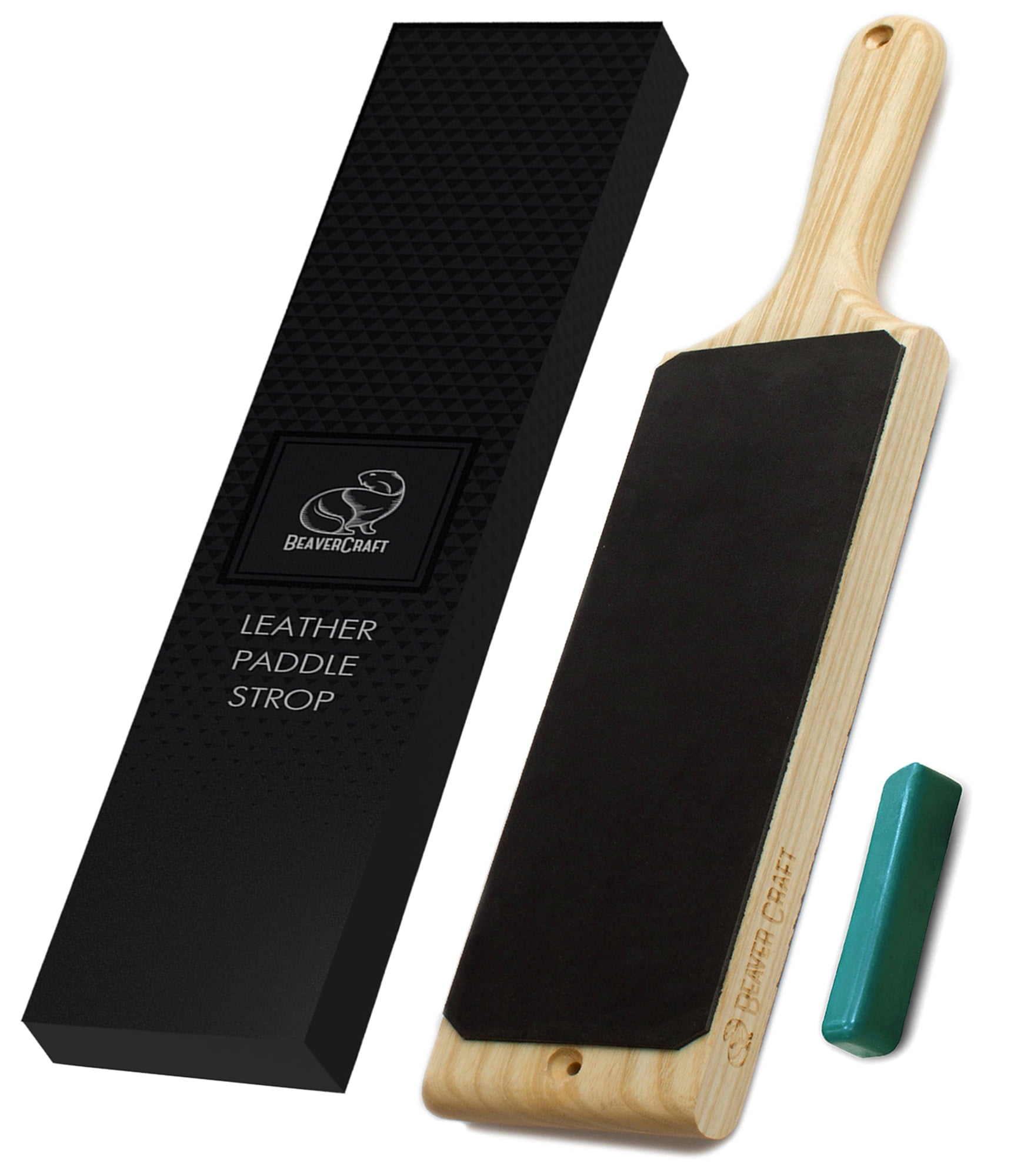 BeaverCraft Leather Paddle Strop 9 x 3 IN with Polishing Compound LS1P1