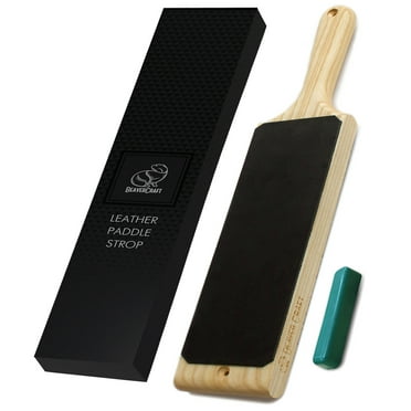 BeaverCraft Leather Paddle Strop 9 x 3 IN with Polishing Compound LS1P1 Knife Strop Leather Strops for Sharpening Knives Leather Stropping Block Honing Strop Stropping Leather Strop with Compound
