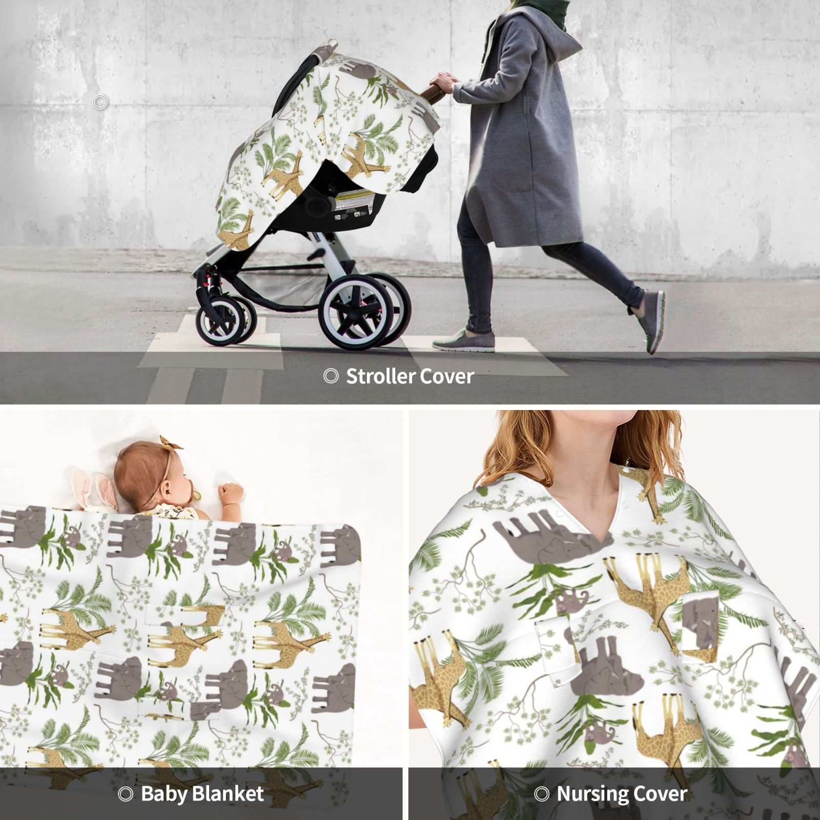 Car Seat Cover Baby - Jungle Animal Breathable Infant Car Seat Cover for Baby Carseat, Lightweight Comfort Baby Essentials Must Haves Newborn Stuff for Girl Boy