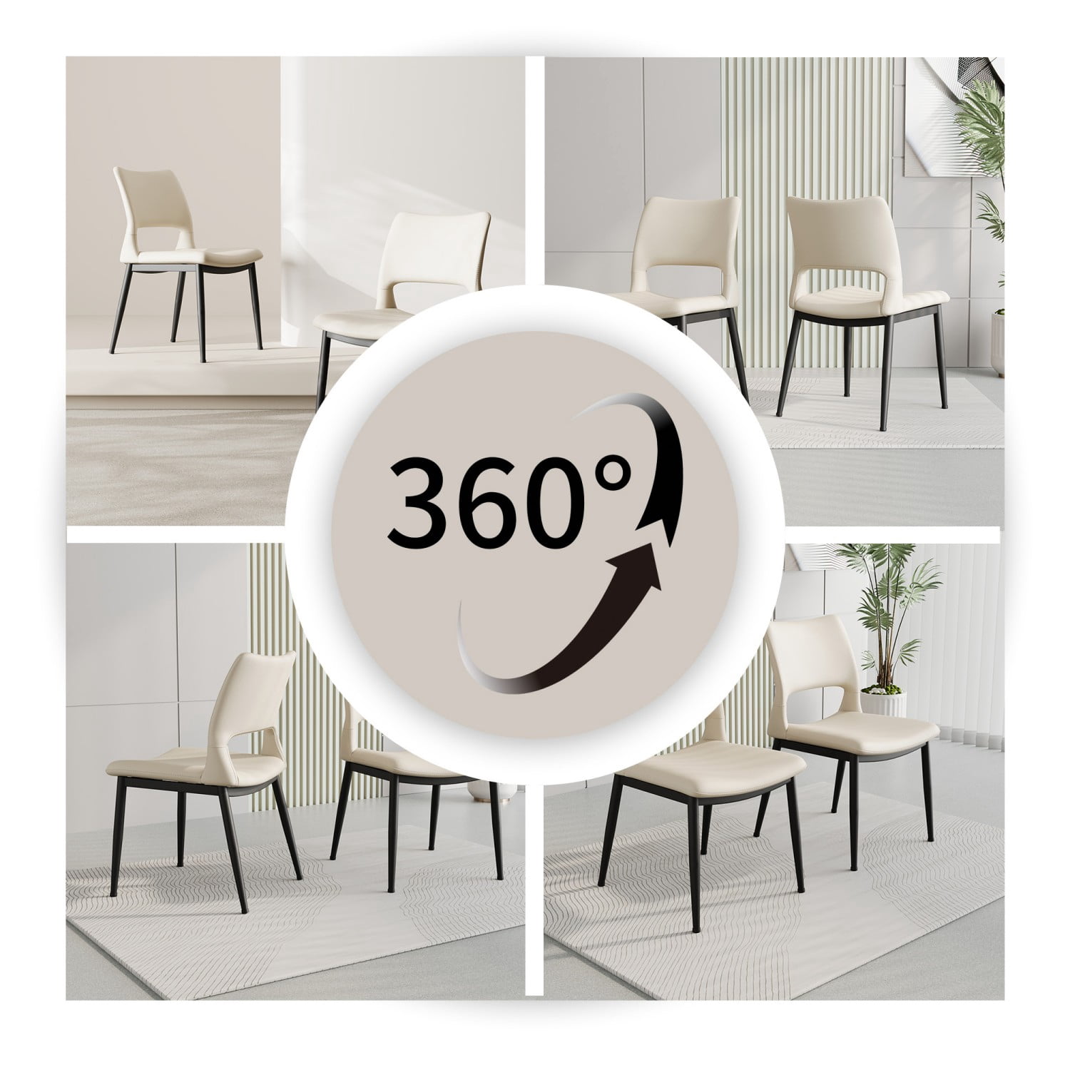 Modern Minimalist White PU Leather Dining Chairs Set of 2 Upholstered Kitchen Chairs with Metal Legs Ergonomic Backrest for Dining Room Restaurant Office