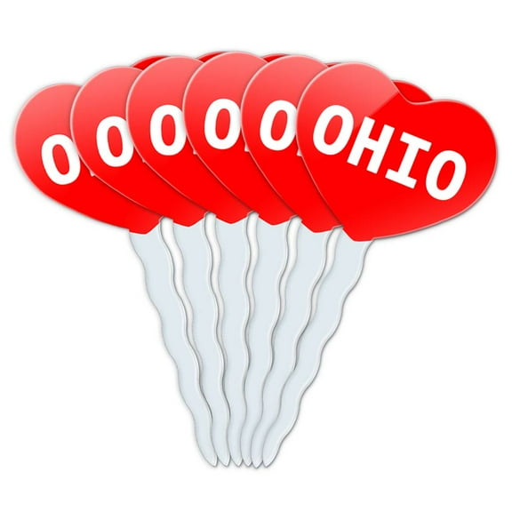 Ohio Heart Love Cupcake Picks Toppers - Set of 6