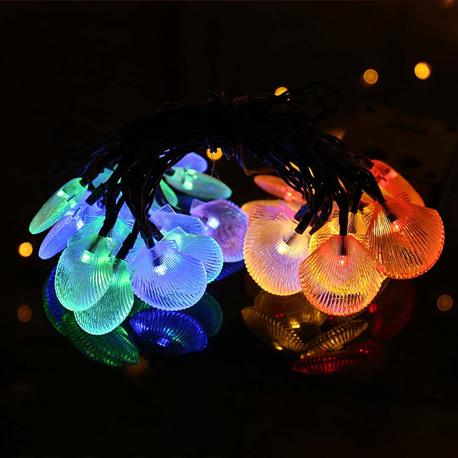 Solar Seashell String Lights 16.4FT 30LED Waterproof 8 Modes Sea Shell String Lights Ocean Theme Lights for Covered Outdoor Camping Wedding Birthday Party