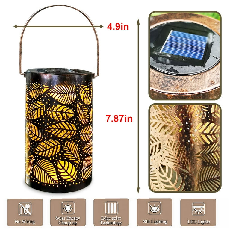 Solar Lantern Outdoor Hanging, Waterproof LED Solar Lights Retro Leaf Pattern Decorative Lamps for Garden Patio Tabletop, Warm/Cold White, Auto On/Off, (Leaf.) Solar Lantern Outdoor Hanging, Waterproof LED Solar Lights Retro Leaf Pattern Decorative Lamps for Garden Patio Tabletop, Warm/Cold White, Auto On/Off, (Leaf.)
