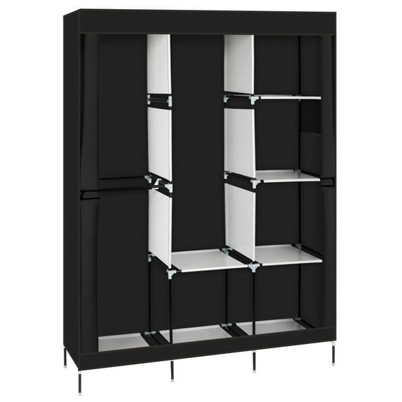 Wangbujianwang 71" Tall Freestanding Closet Organzier Clothes Garment Rack with Storage Shelves & 3 Hanging Rods (Black)