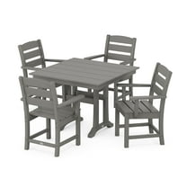 POLYWOOD Lakeside 5-Piece Farmhouse Trestle Arm Chair Dining Set in Slate Grey