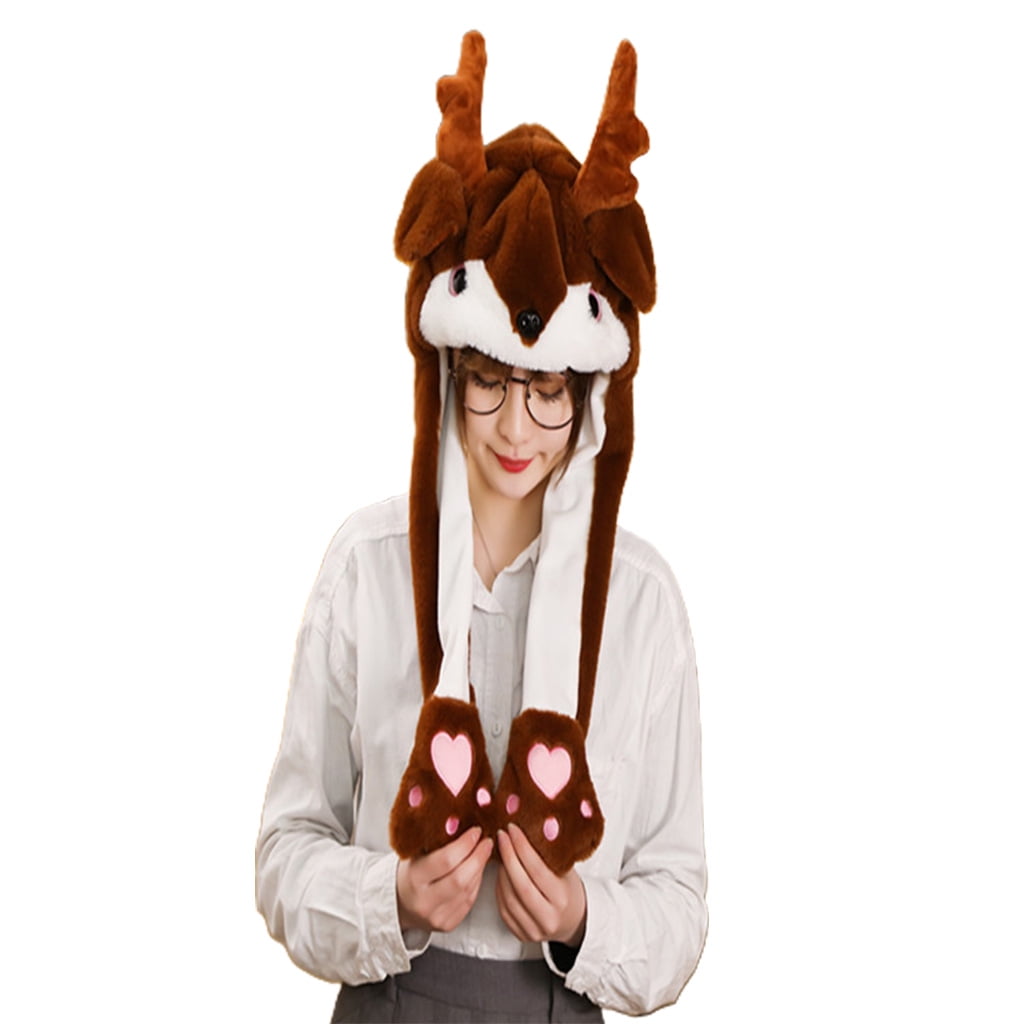 Kawaii Plush Animal Hat Airbag Inside to Move Ears Halloween Christmas