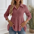 thumbnail image 4 of ClodeEU Womens Long Sleeve Collar Button Peplum Shirts Tops,Cute Trendy Tunic Blouses Red,Womens Plus XXXL, 4 of 6