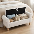 thumbnail image 3 of ATOMSPACE 51.5''W Storage Bench for Bedroom End of Bed, Mid-Century Corduroy Upholstered Storage Bench with Rolled Armed, White, 3 of 12