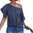 thumbnail image 4 of USSUMA Summer Tops for Women Trendy Ruffle Tie Knot Front Blouse Tunic Loose Fit Solid Color Womens Tops Casual Round Neck Short Sleeve Shirts for Women Dressy Casual, 4 of 8